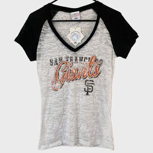 MLB San Francisco Giants Burnout Tee Women's Medium White Baseball V-Neck New